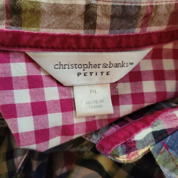 Christopher & Banks Plaid Button-Up Shirt P/L Cotton & Nylon - Picture 3 of 7